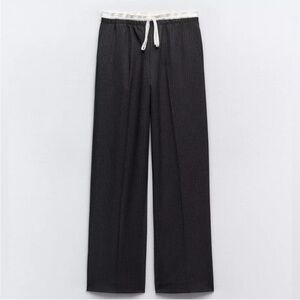 Zara Black Wide Leg Pants with White Drawstring